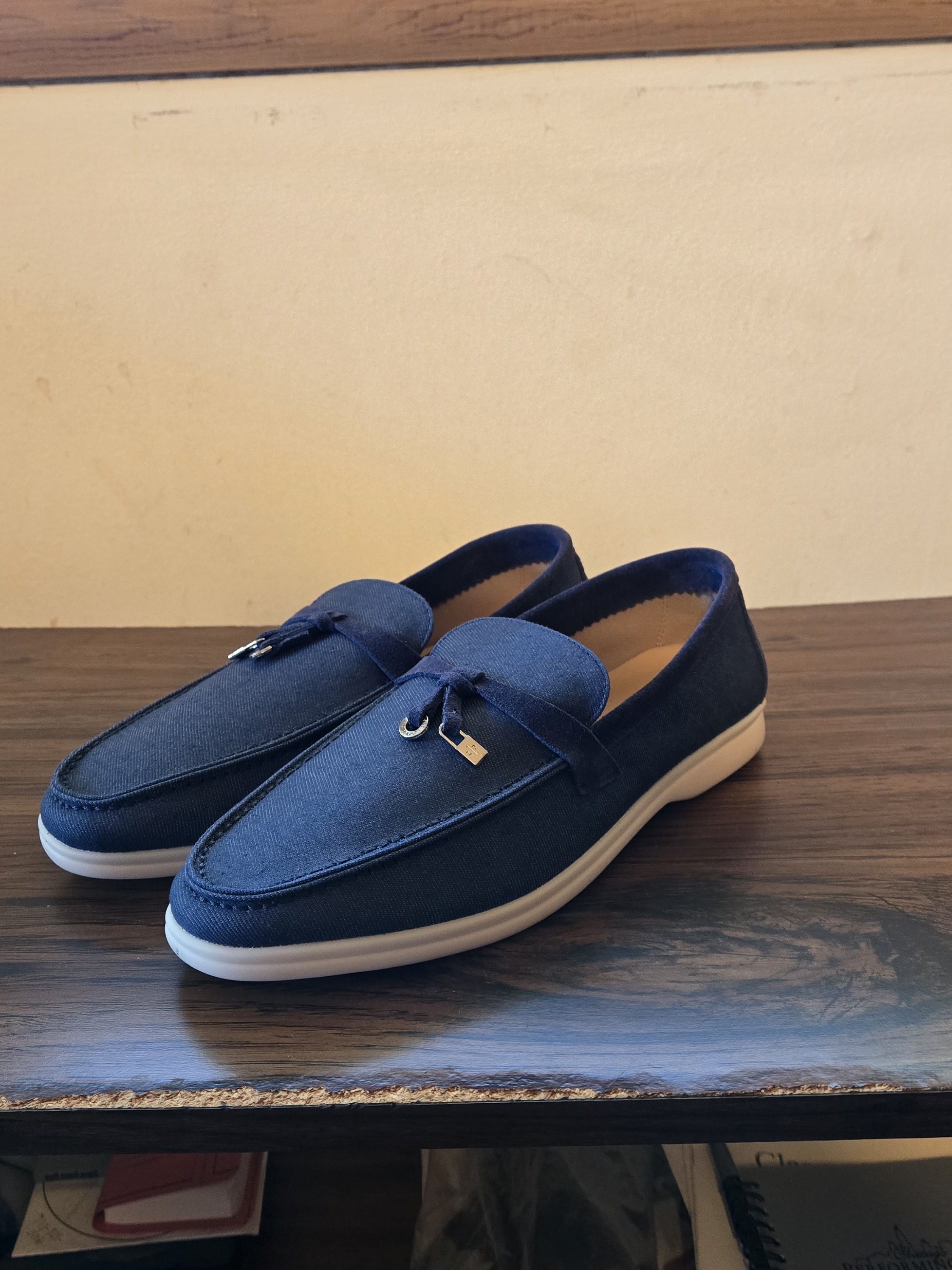 Loro Piana Navy Blue Casual Women's Loafers